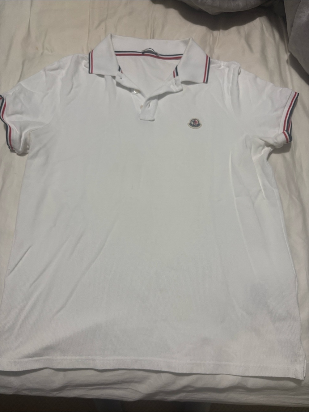 Moncler White Polo with Red & Navy Trim
